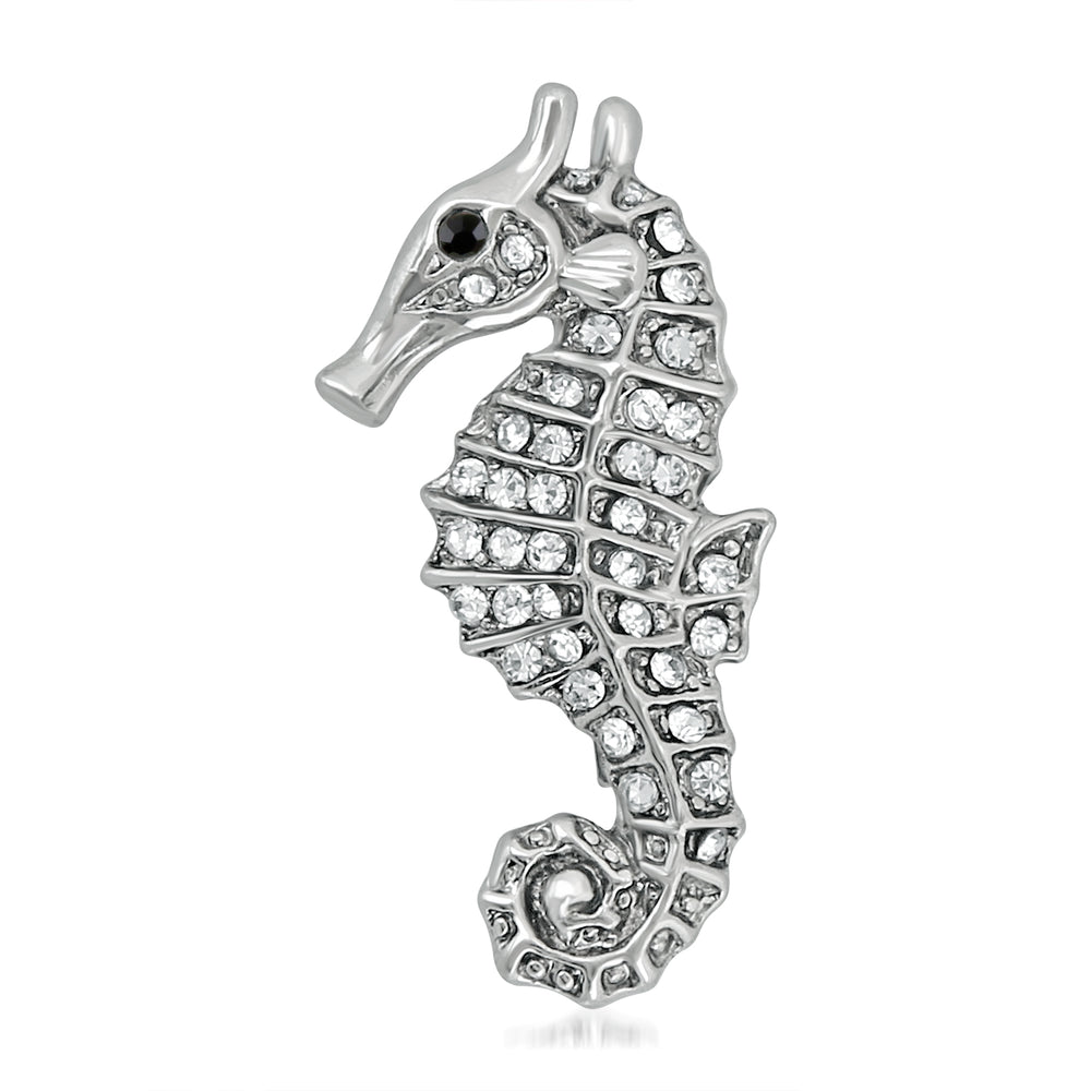 Gleaming Crystal Sea Horse Unisex Lapel Pin