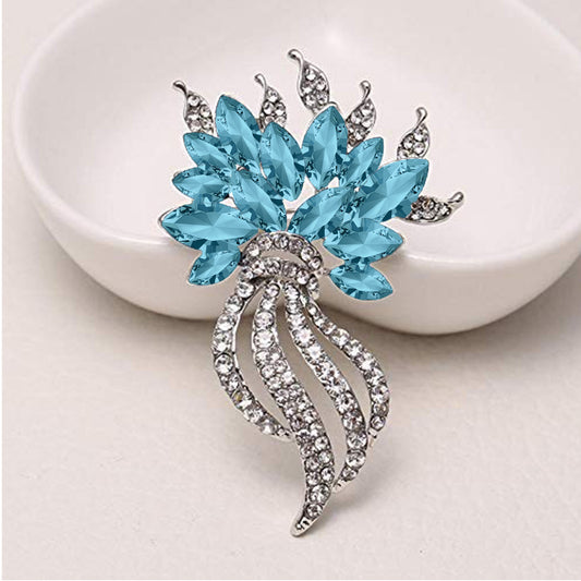 Exquisite Designer Aqua Blue Crystal Brooch
