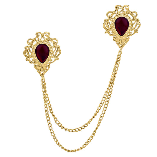 Metal Engraving Dual Layer Chain Brooch