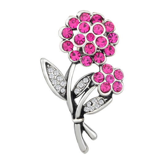 Pink and White Crystals Flowers Brooch Lapel Pin