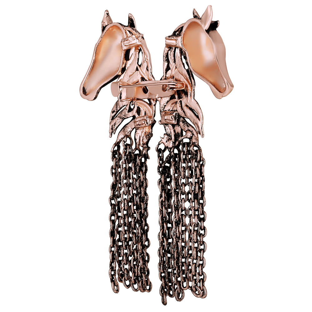 Dual Horse Shaped Tassel Chain Sherwani Brooch
