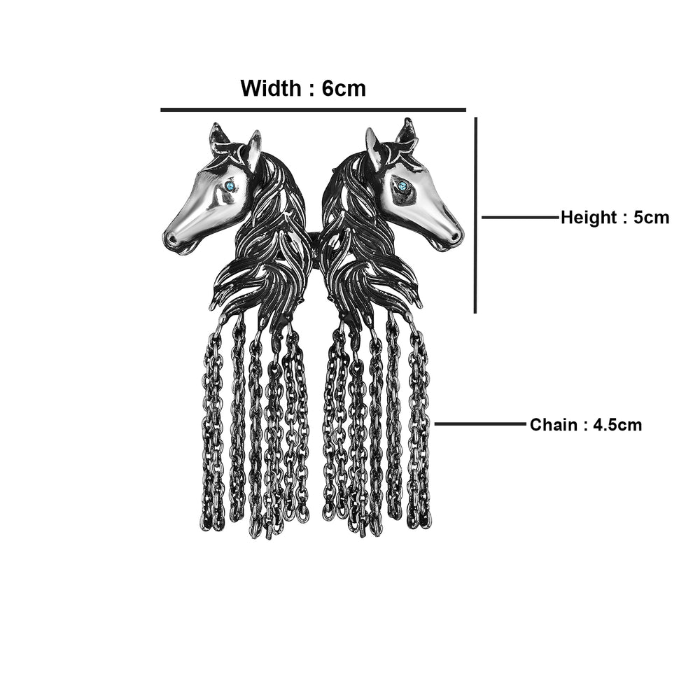 Dual Horse Shaped Tassel Chain Sherwani Brooch
