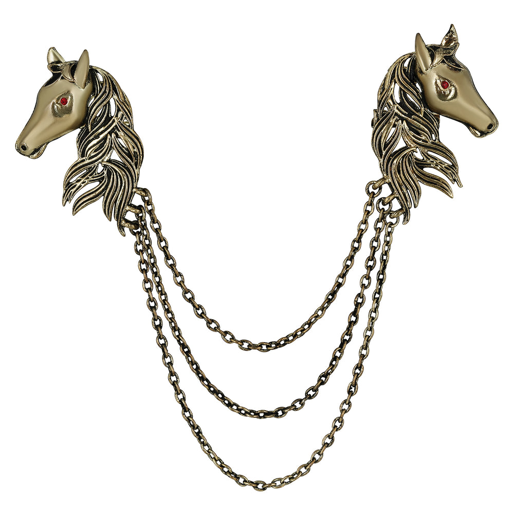 Dual Horse Shaped Tassel Chain Shervani Brooch