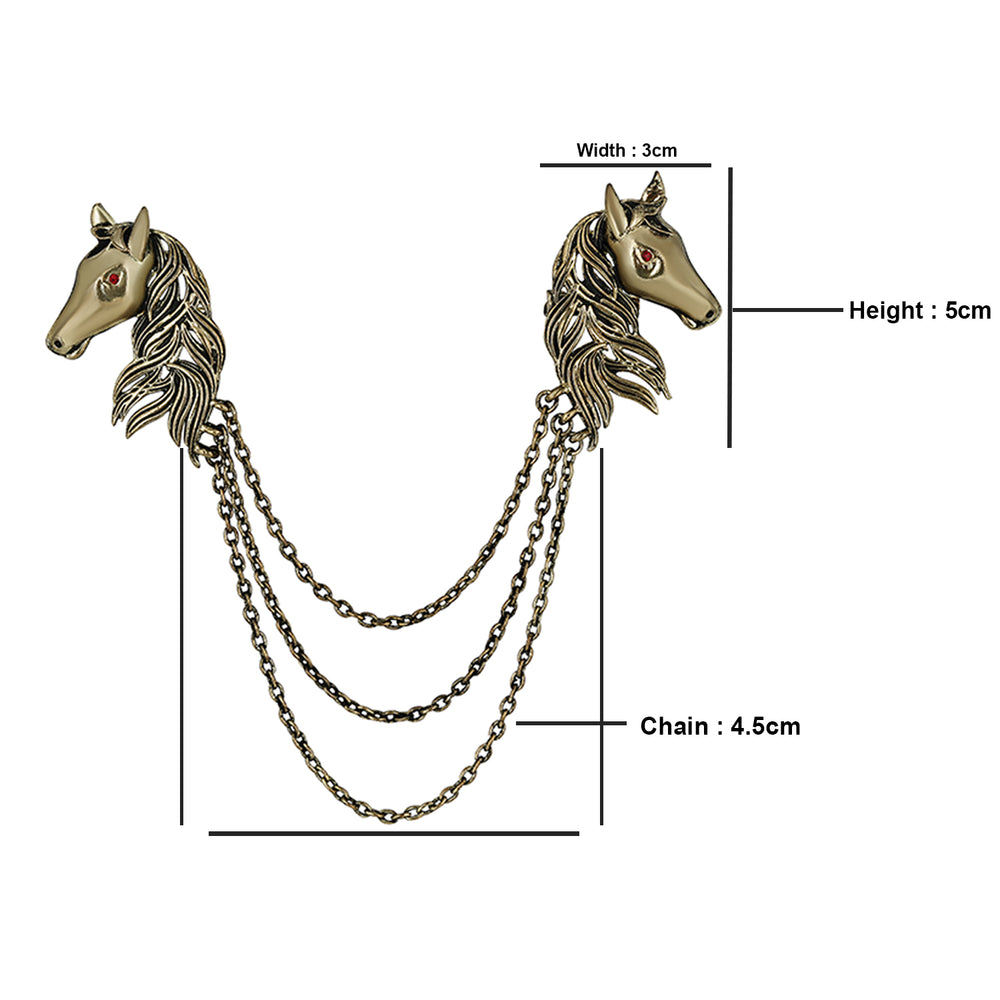 Dual Horse Shaped Tassel Chain Shervani Brooch