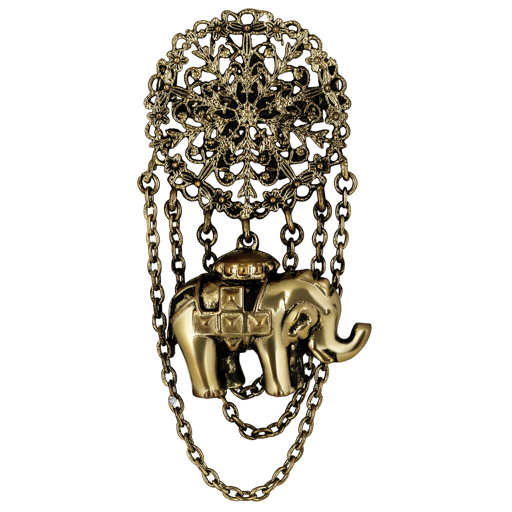 Baby Elaphant Shaped Floral Brooch Pin with Chain