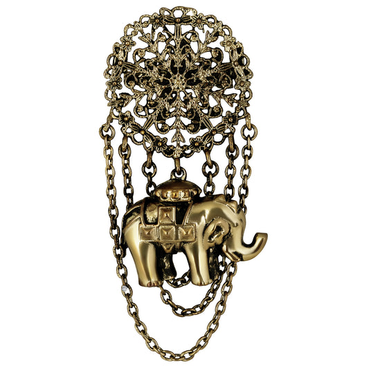 Baby Elaphant Shaped Floral Brooch Pin with Chain