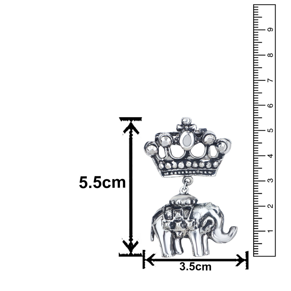 Crown and Baby Elephant Shaped Oxidized Brooch