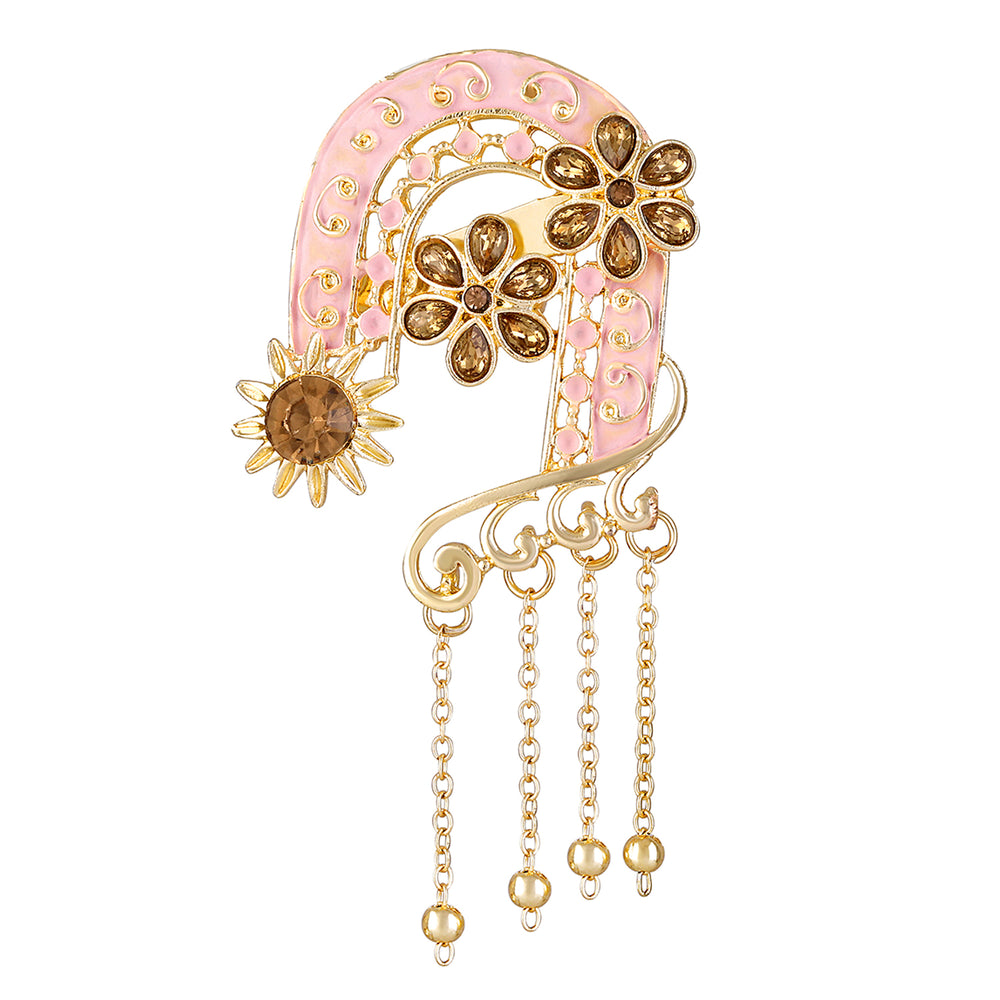 Meenakari Work Enamel Floral Design with Hanging Chain Shervani Brooch