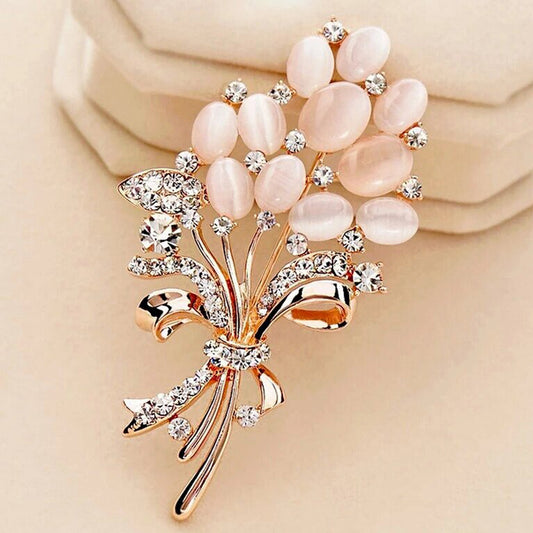 Opal Wheat Flower Bouquet Brooch / Saree Pin Dress Scarf