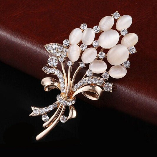 Opal Wheat Flower Bouquet Brooch / Saree Pin Dress Scarf
