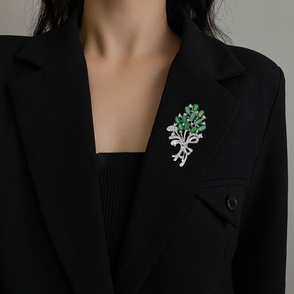 Opal Wheat Flower Bouquet Brooch / Saree Pin Dress Scarf
