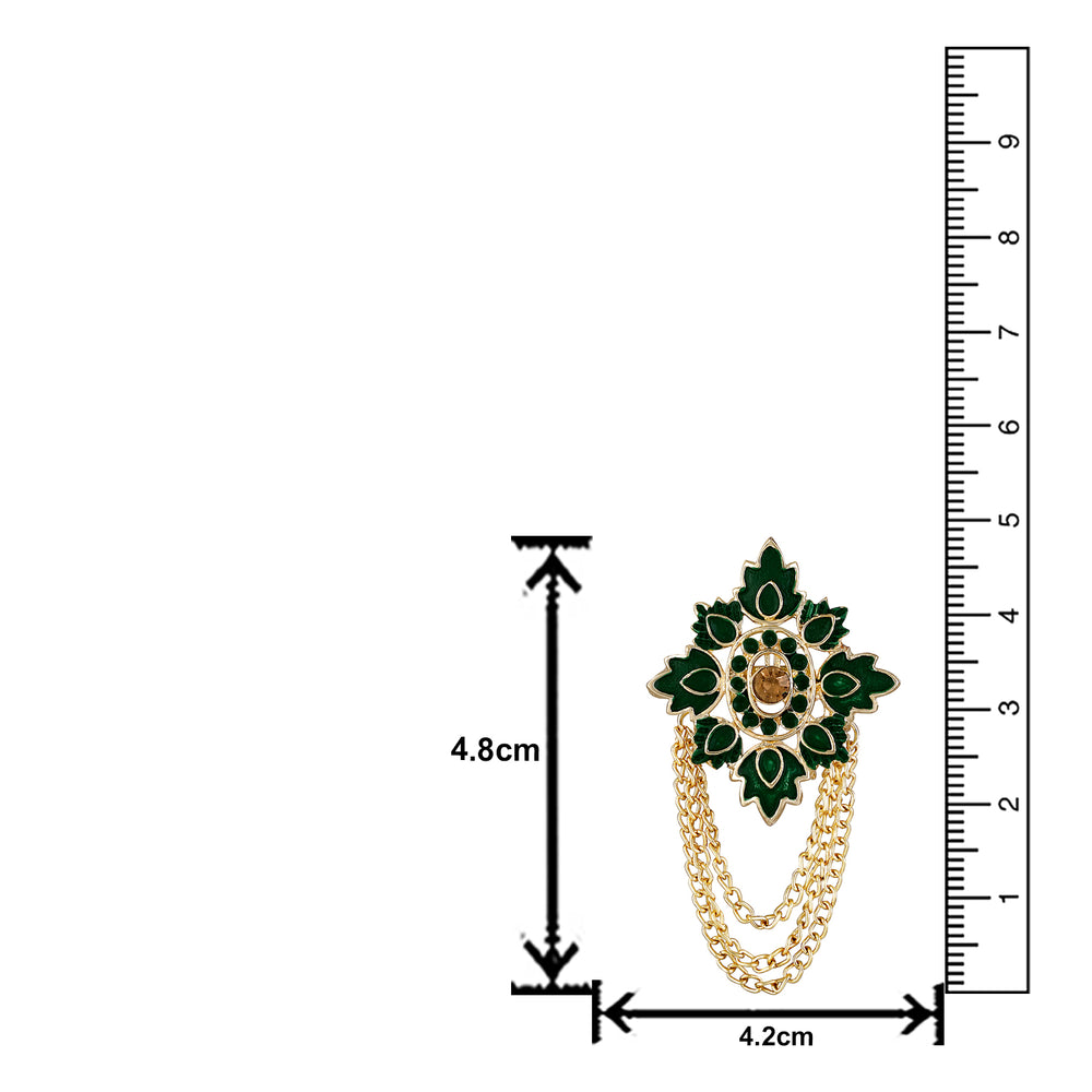 Meenakari Work Maple Leaf & Layered Chain Shervani Brooch