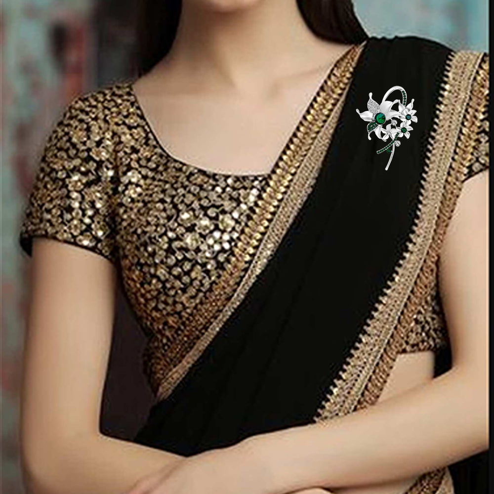 Floral Shaped Studded Saree Pin / Wedding Brooch