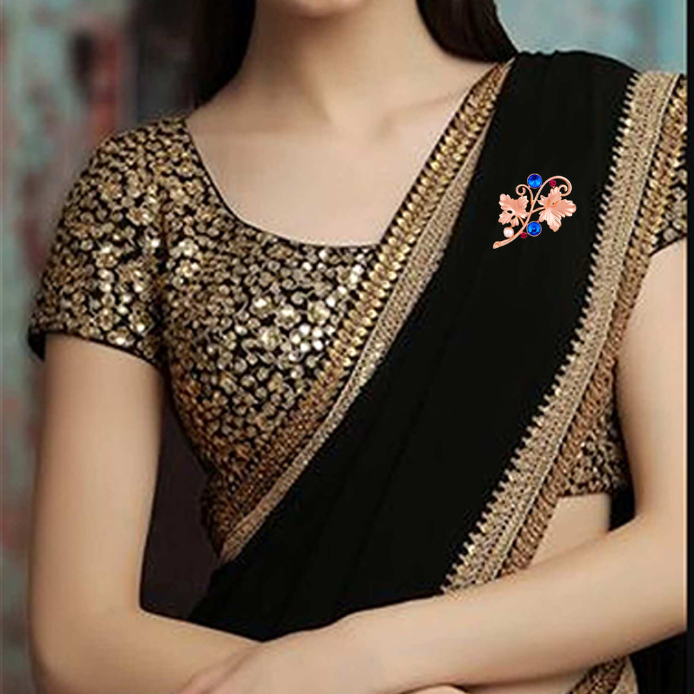 Floral Shaped Studded Saree Pin / Wedding Brooch