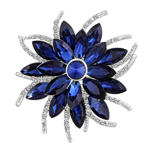 Floral Design Sapphire Blue Studded Saree Pin / Wedding Brooch