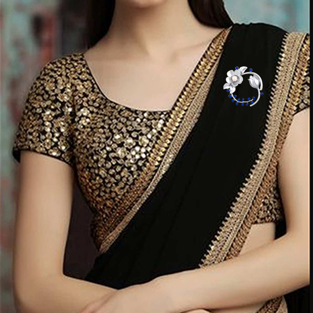 Floral Shaped Studded Saree Pin / Wedding Brooch