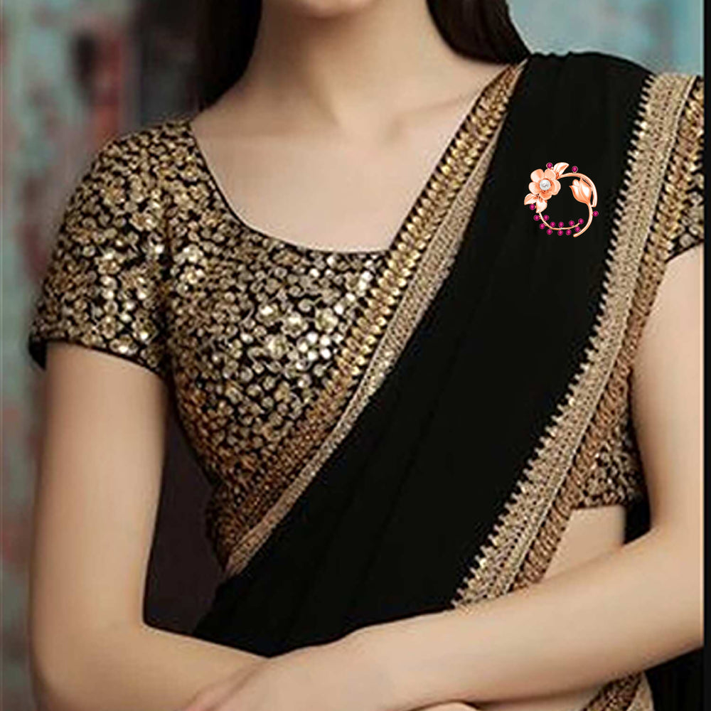Floral Shaped Studded Saree Pin / Wedding Brooch
