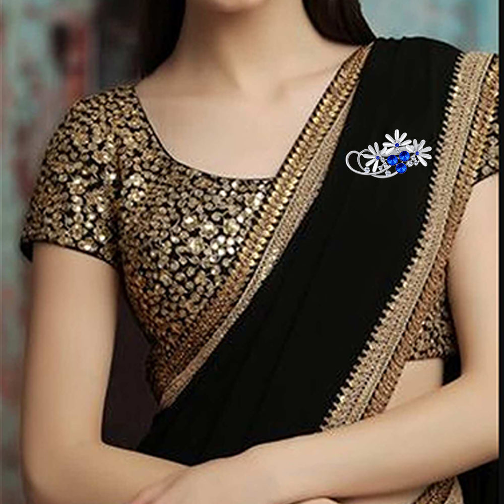 Floral Shaped Studded Saree Pin / Wedding Brooch