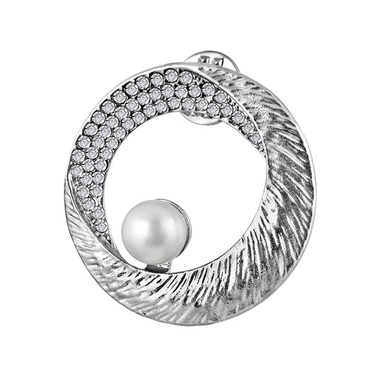 Artificial Pearl Silver Color Saree Pin Brooch