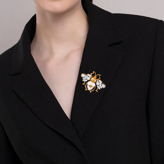 White Meenakari Bee-Shaped Brooch / Lapel Pin