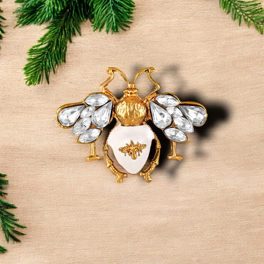 White Meenakari Bee-Shaped Brooch / Lapel Pin