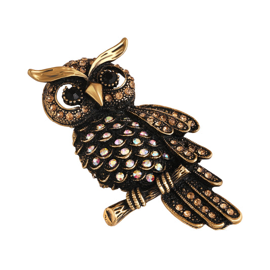 Vintage Owl-Shaped Studded Brooch / Lapel Pin