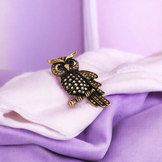 Vintage Owl-Shaped Studded Brooch / Lapel Pin