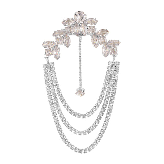 White Cubic Zirconia (CZ) Studded Indowestern Brooch