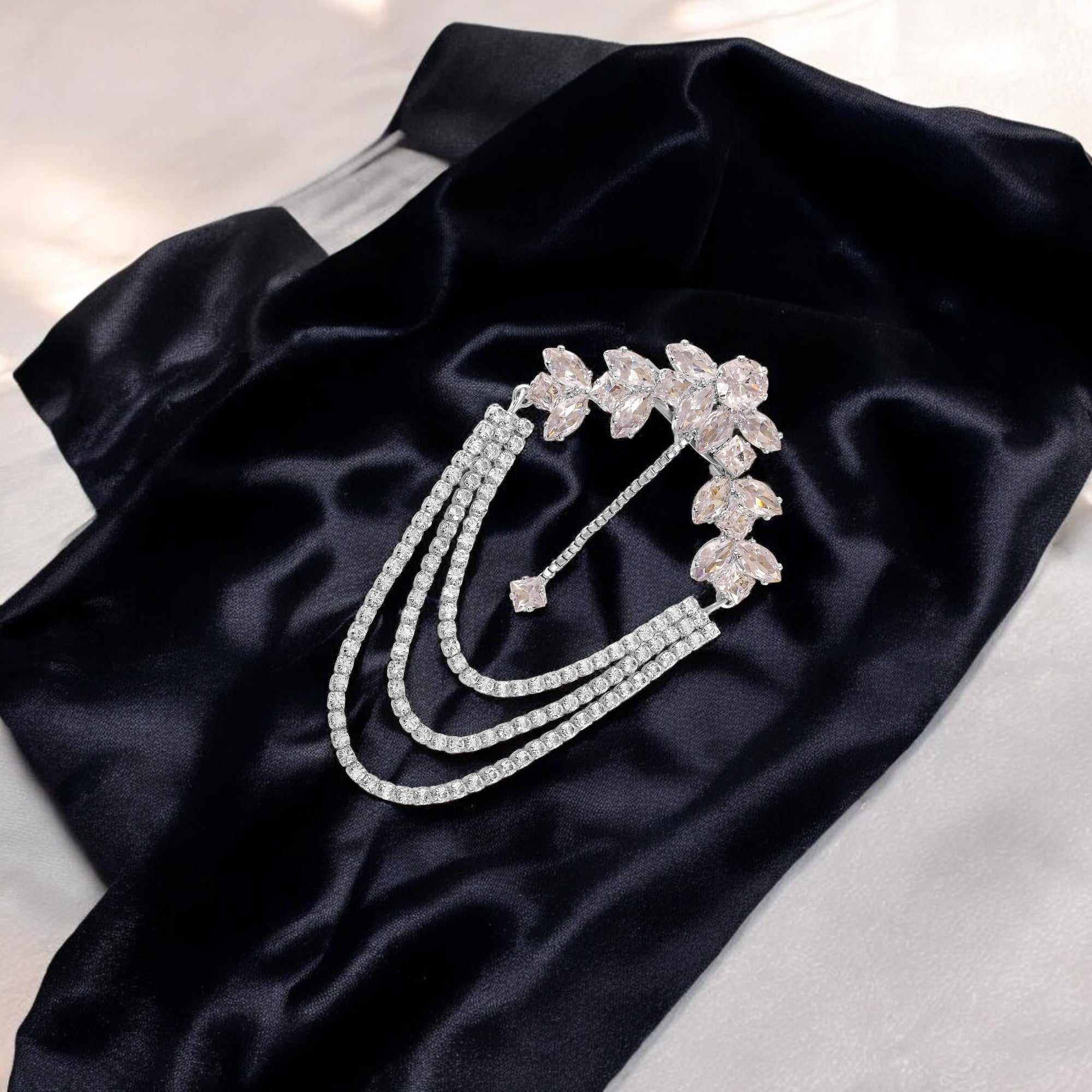 White Cubic Zirconia (CZ) Studded Indowestern Brooch