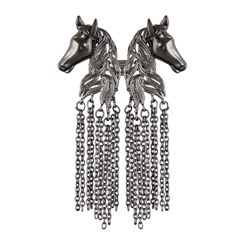 Dual Horse-Shaped Tassel Chain Shervani Brooch
