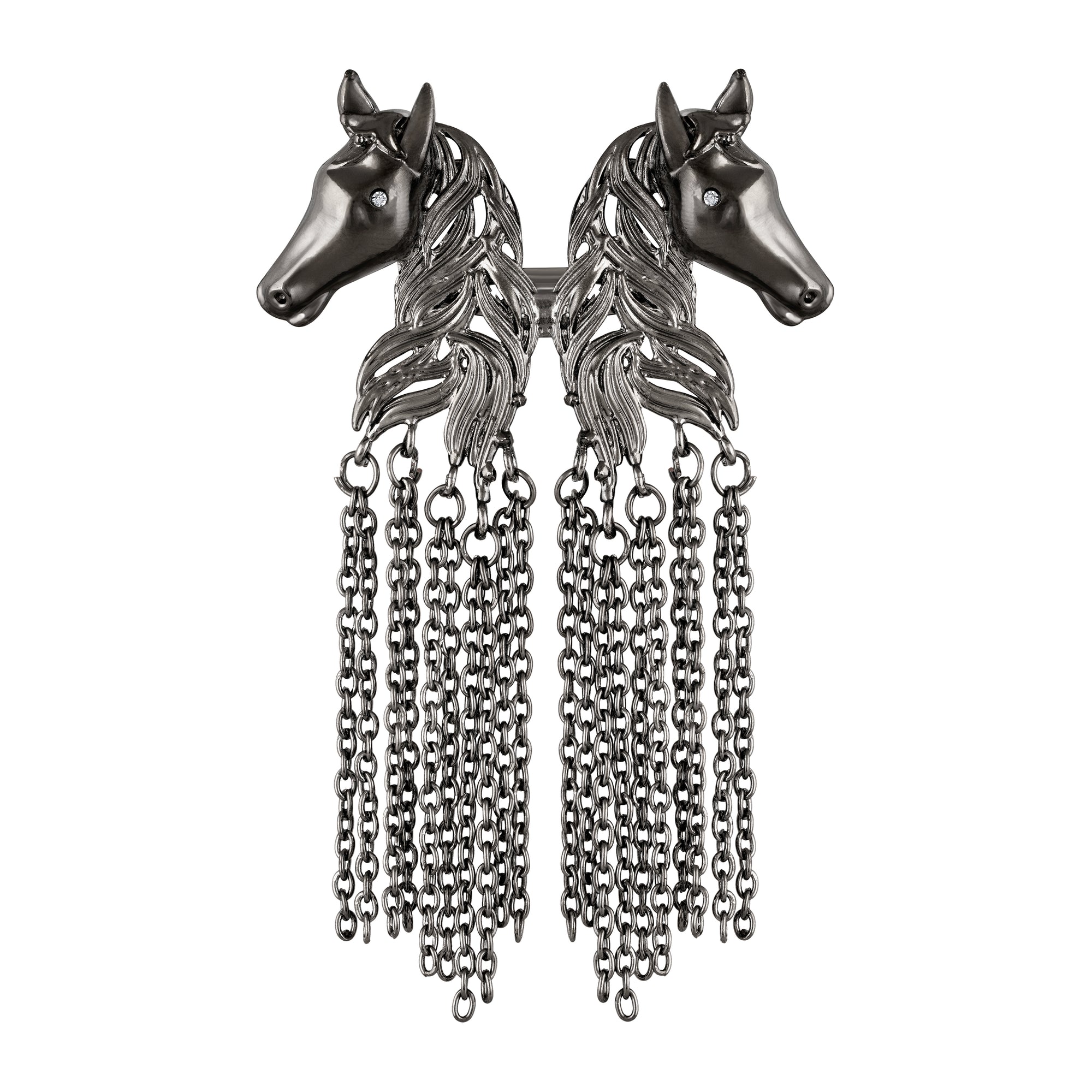 Dual Horse-Shaped Tassel Chain Shervani Brooch