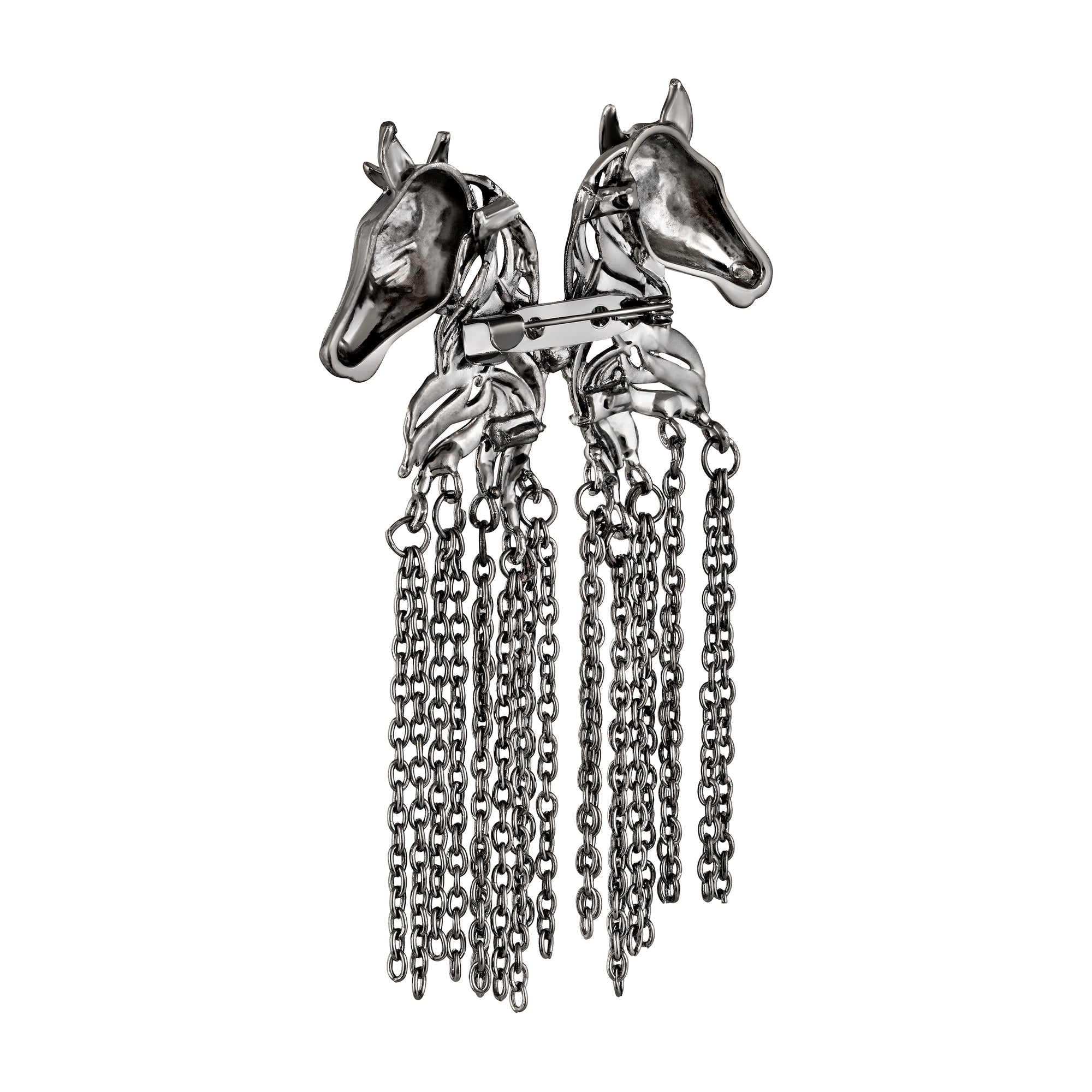 Dual Horse-Shaped Tassel Chain Shervani Brooch