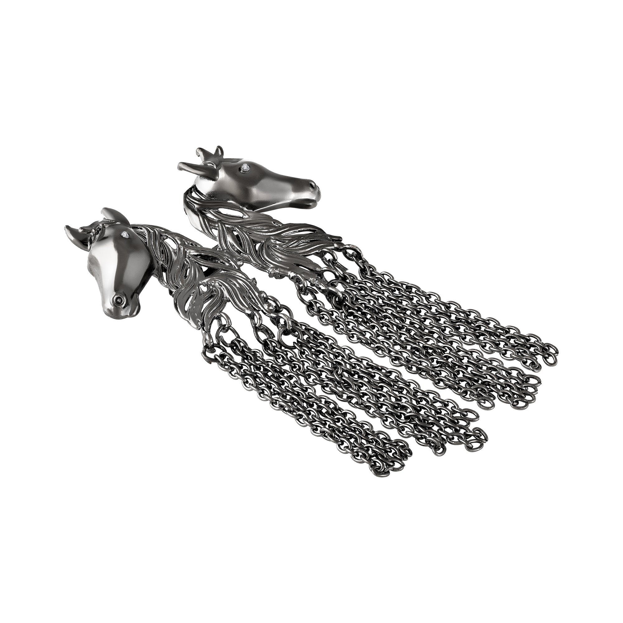 Dual Horse-Shaped Tassel Chain Shervani Brooch