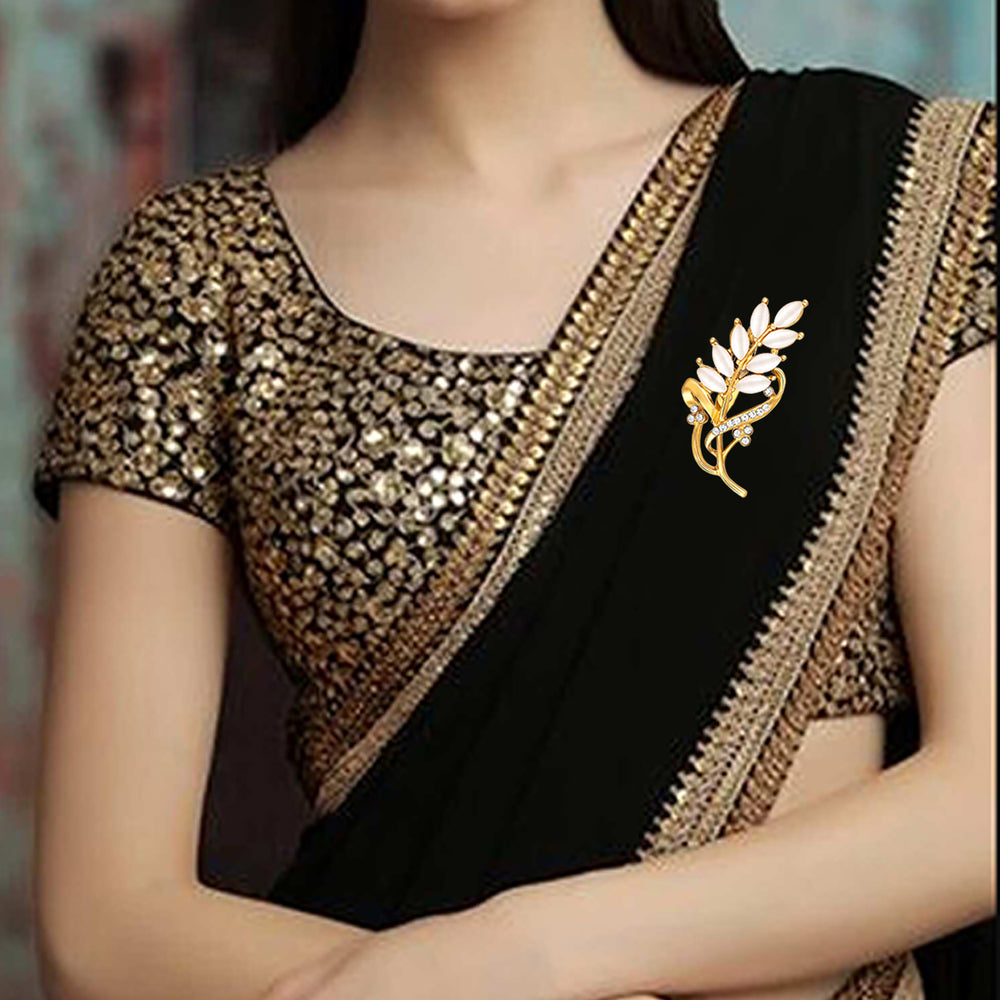 Studded Leaf Shaped Brooch