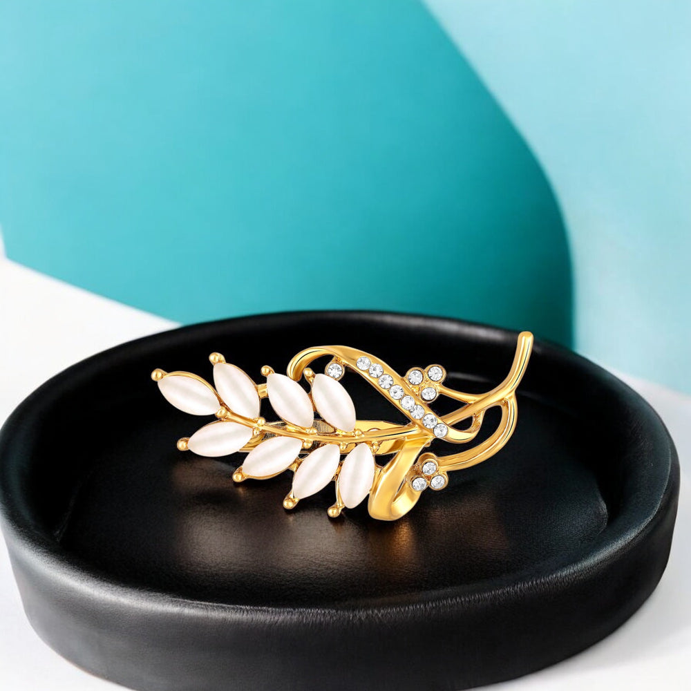 Studded Leaf Shaped Brooch