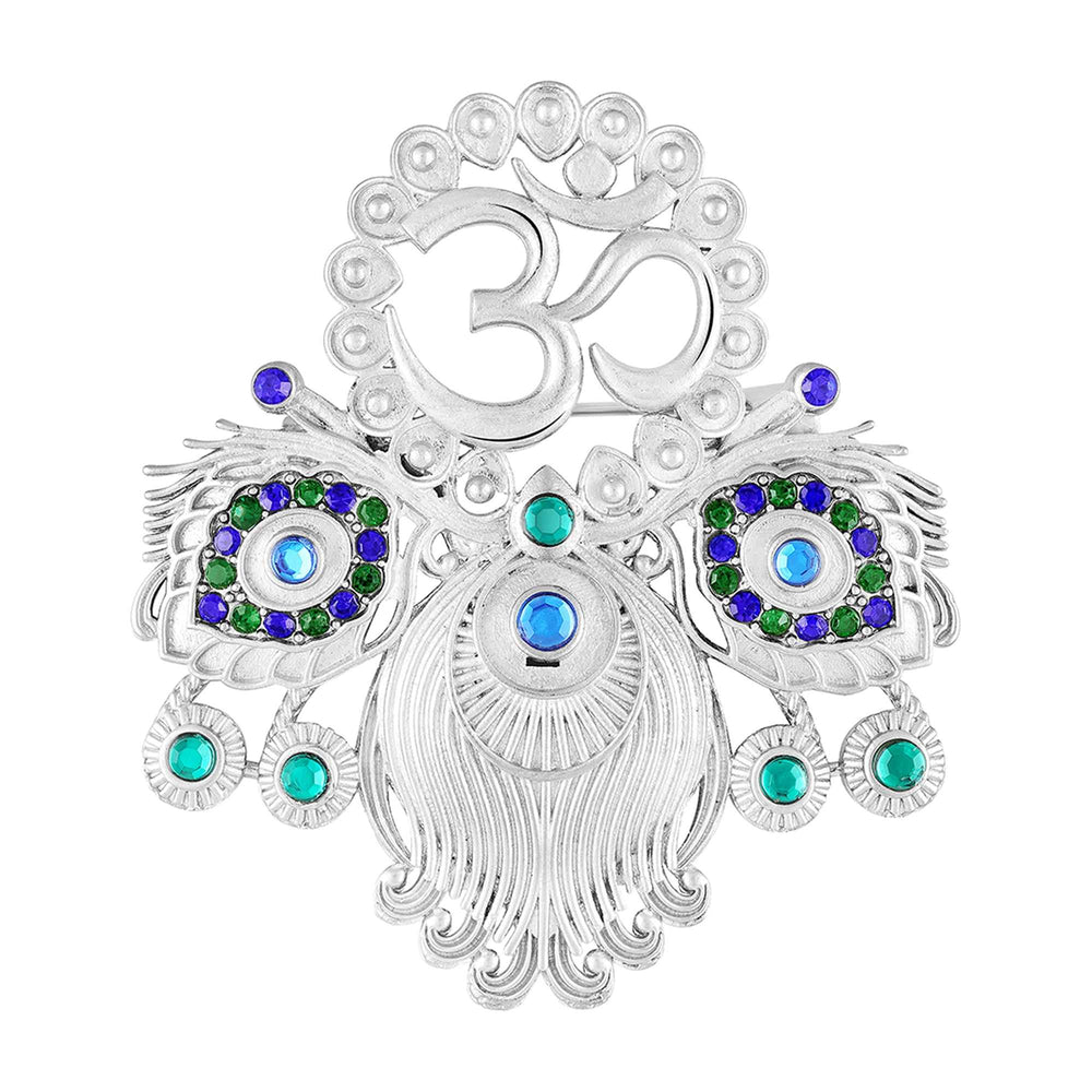 Om & Peacock-Feather-Themed Colurful Brooch