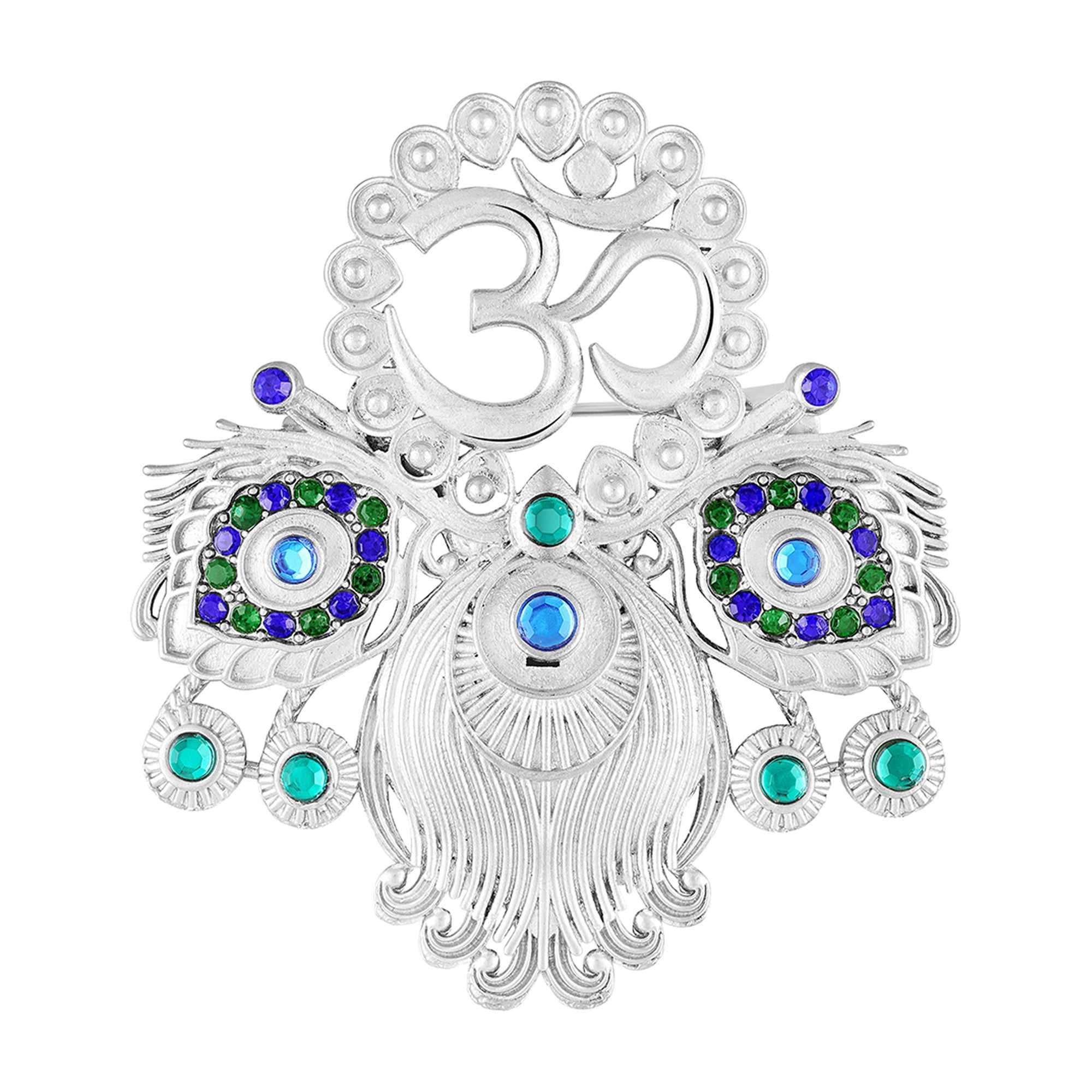 Om & Peacock-Feather-Themed Colurful Brooch