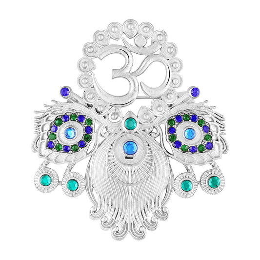 Om & Peacock-Feather-Themed Colurful Brooch