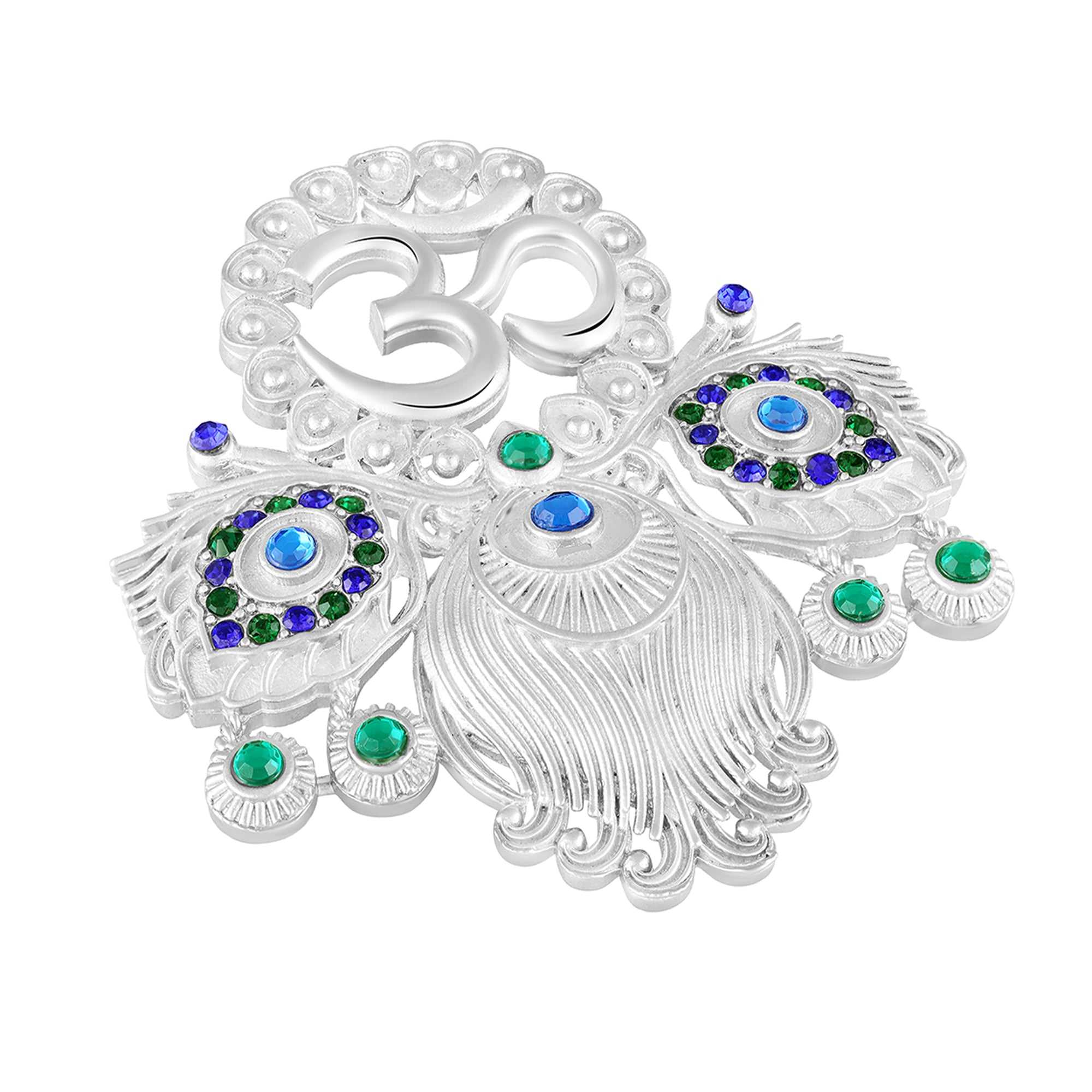 Om & Peacock-Feather-Themed Colurful Brooch