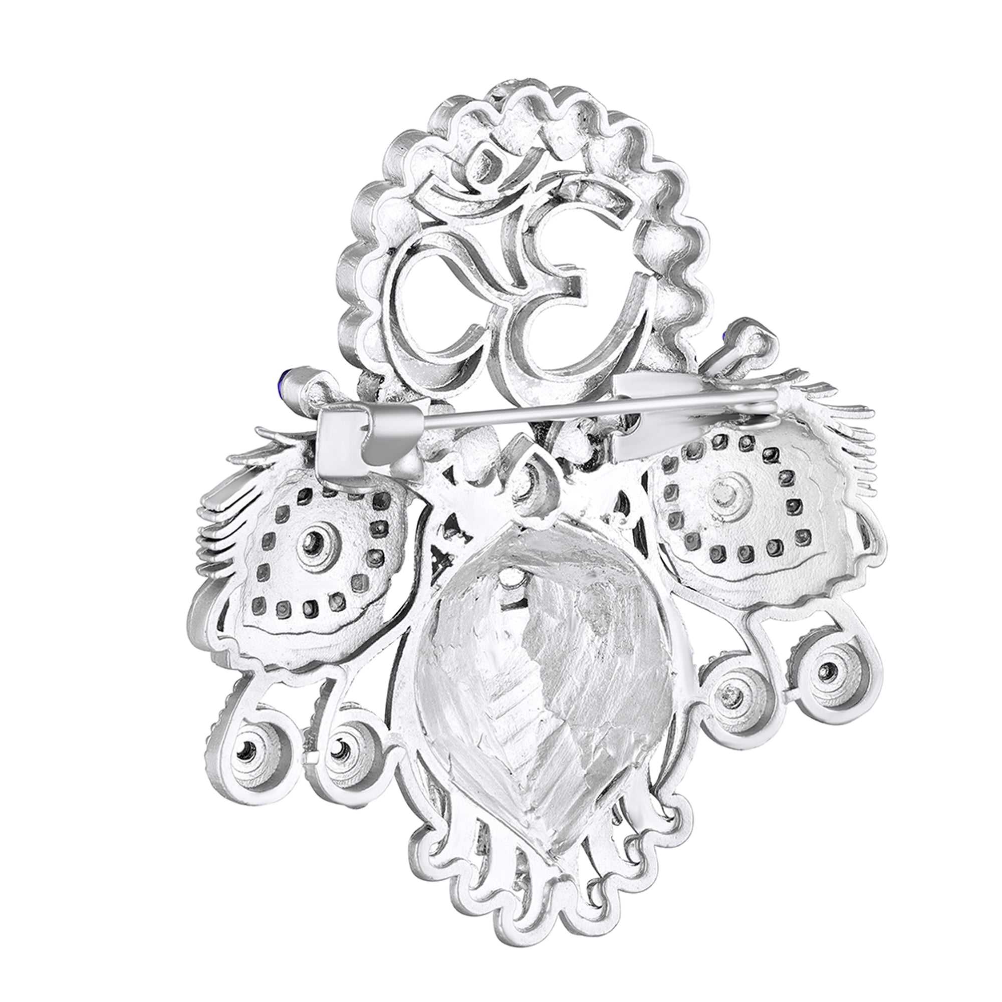 Om & Peacock-Feather-Themed Colurful Brooch