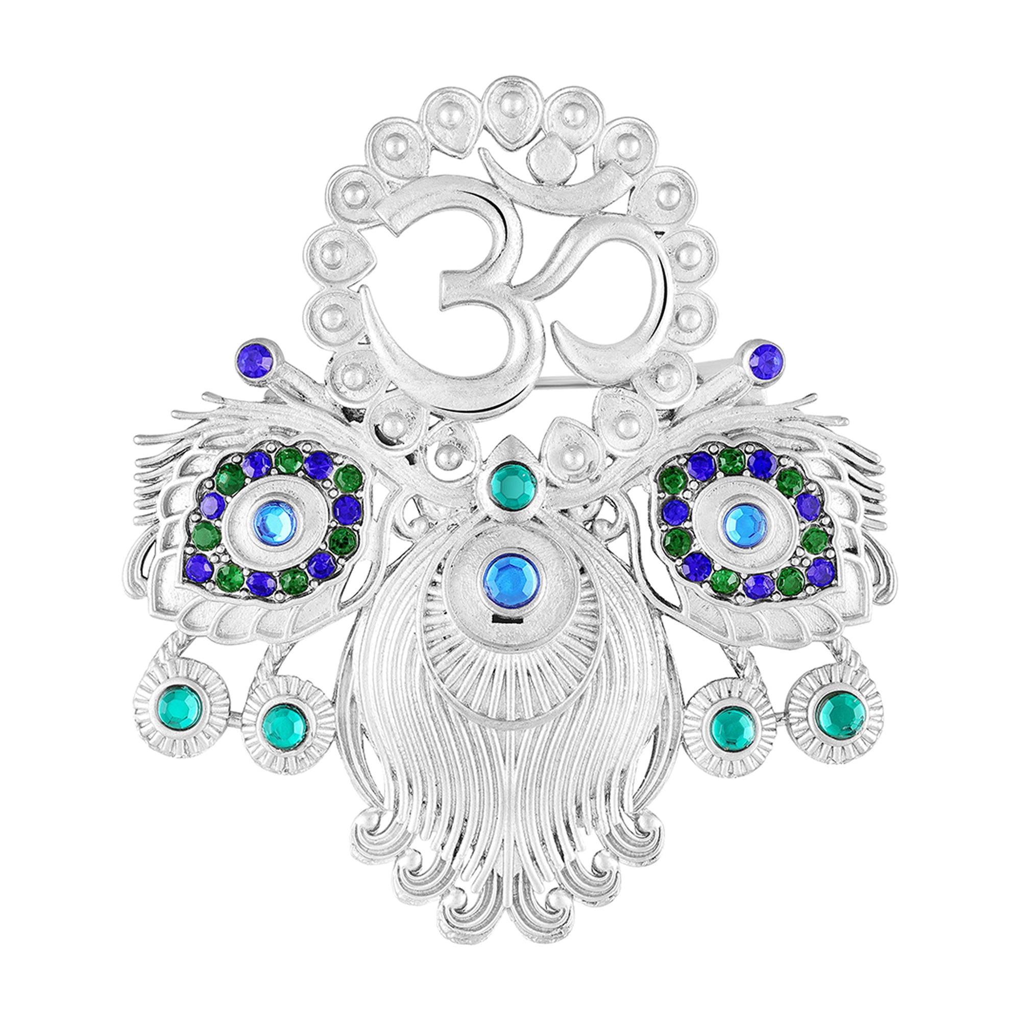Om & Peacock-Feather-Themed Colurful Brooch