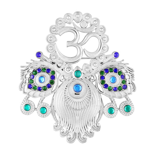 Om & Peacock-Feather-Themed Colurful Brooch