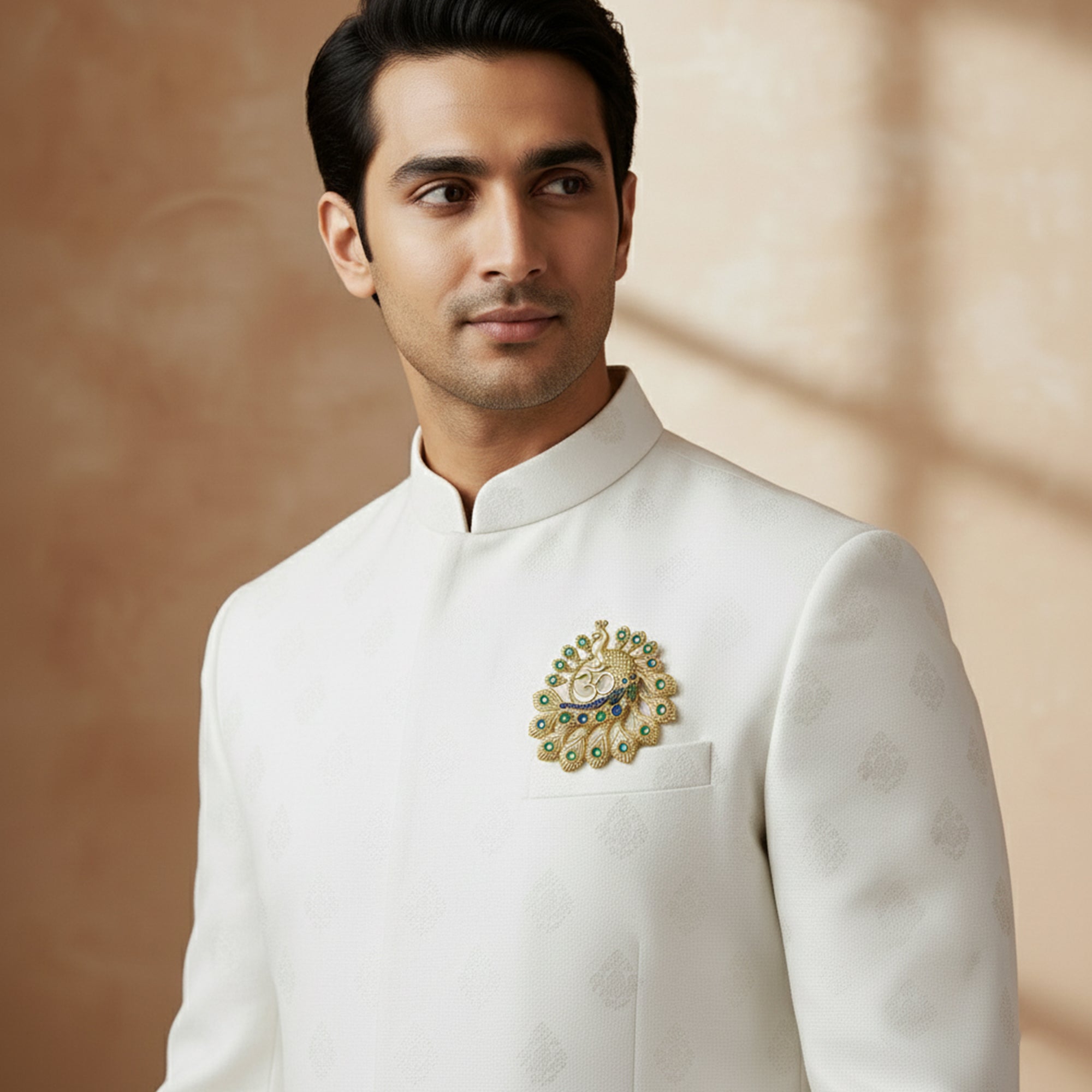 Om Peacock-Shaped Designer Brooch