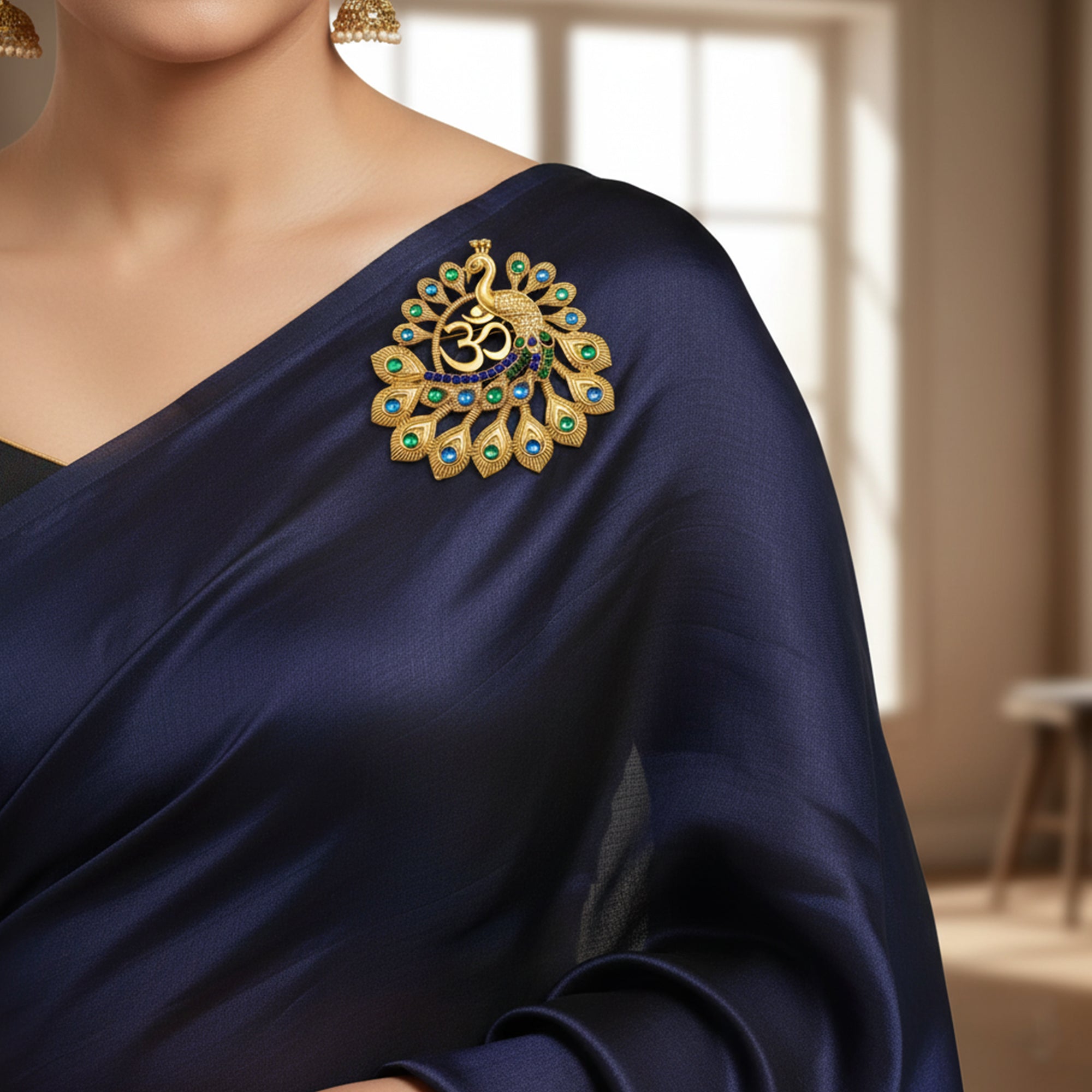Om Peacock-Shaped Designer Brooch