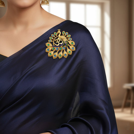 Om Peacock-Shaped Designer Brooch