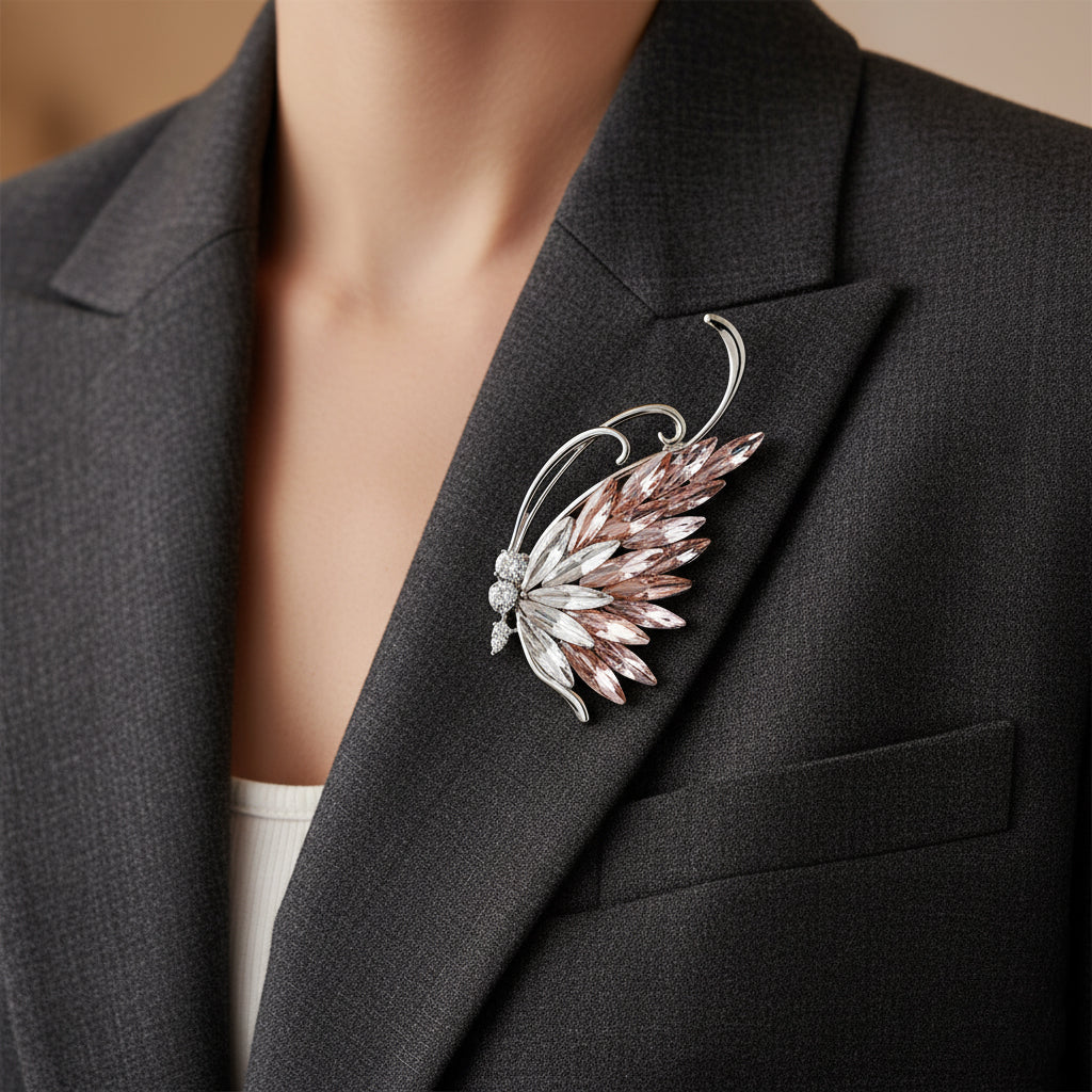 Sparkling Color Changing Stones Butterfly Brooch / Saree Pin