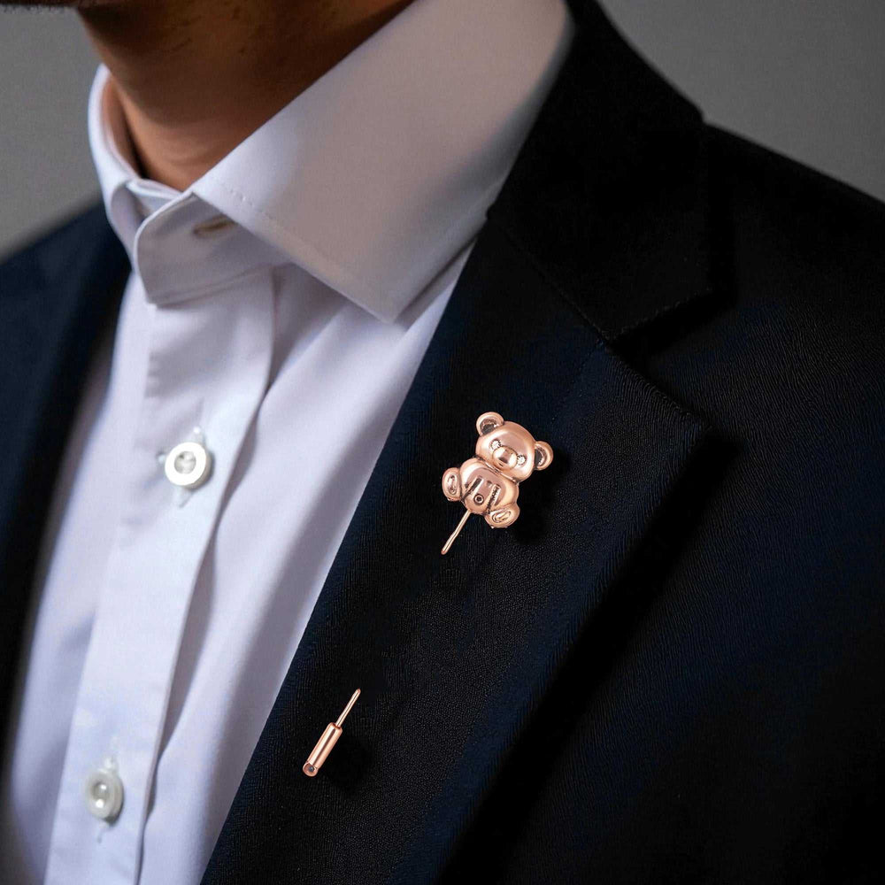 Vintage Gold Tone Teddy Bear Detailed Stick Lapel Pin