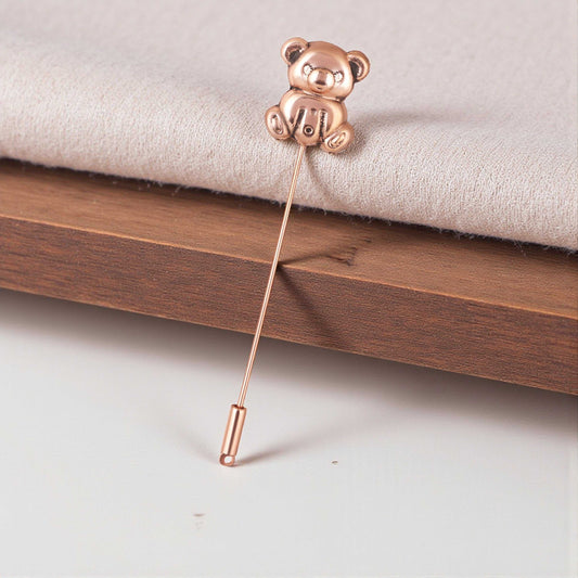 Vintage Gold Tone Teddy Bear Detailed Stick Lapel Pin