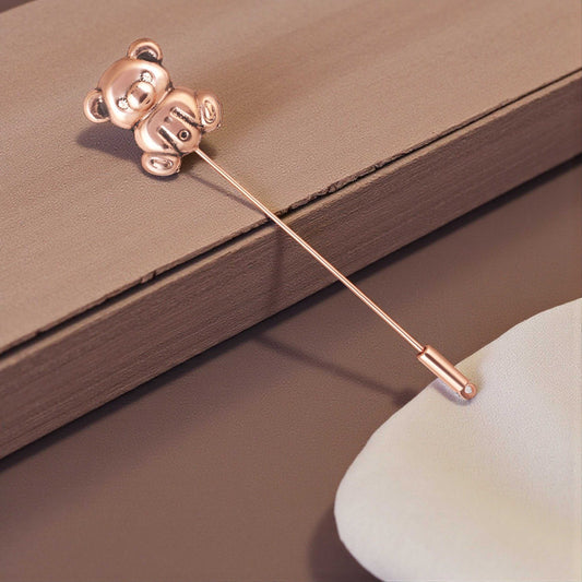 Vintage Gold Tone Teddy Bear Detailed Stick Lapel Pin