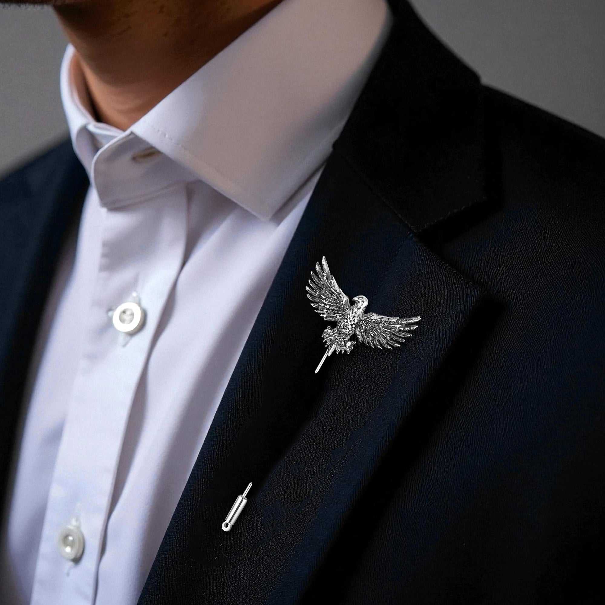 Premium Silver Color Eagle Brooch Lapel Pin